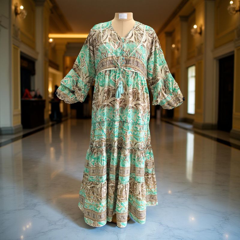 L/XL Adeeba Crystal Silk Dress 57" Long Jalabiya