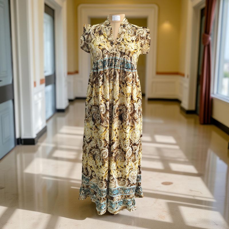 S/M Amani Silk Crystal Printed  Dress 57" Long Jalabiya