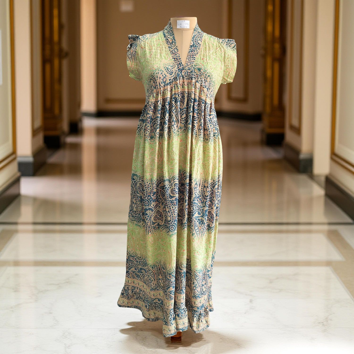 S/M Amani Silk Crystal Printed  Dress 57" Long Jalabiya