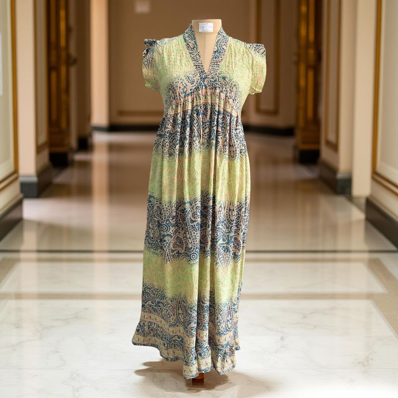 S/M Amani Silk Crystal Printed  Dress 57" Long Jalabiya