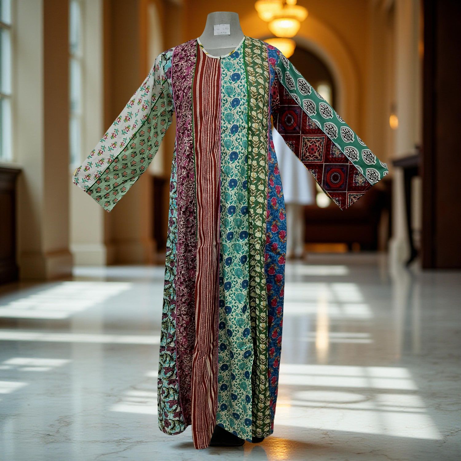 S/M Malaysia Printed Cotton Dress 57" Long Jalabiya