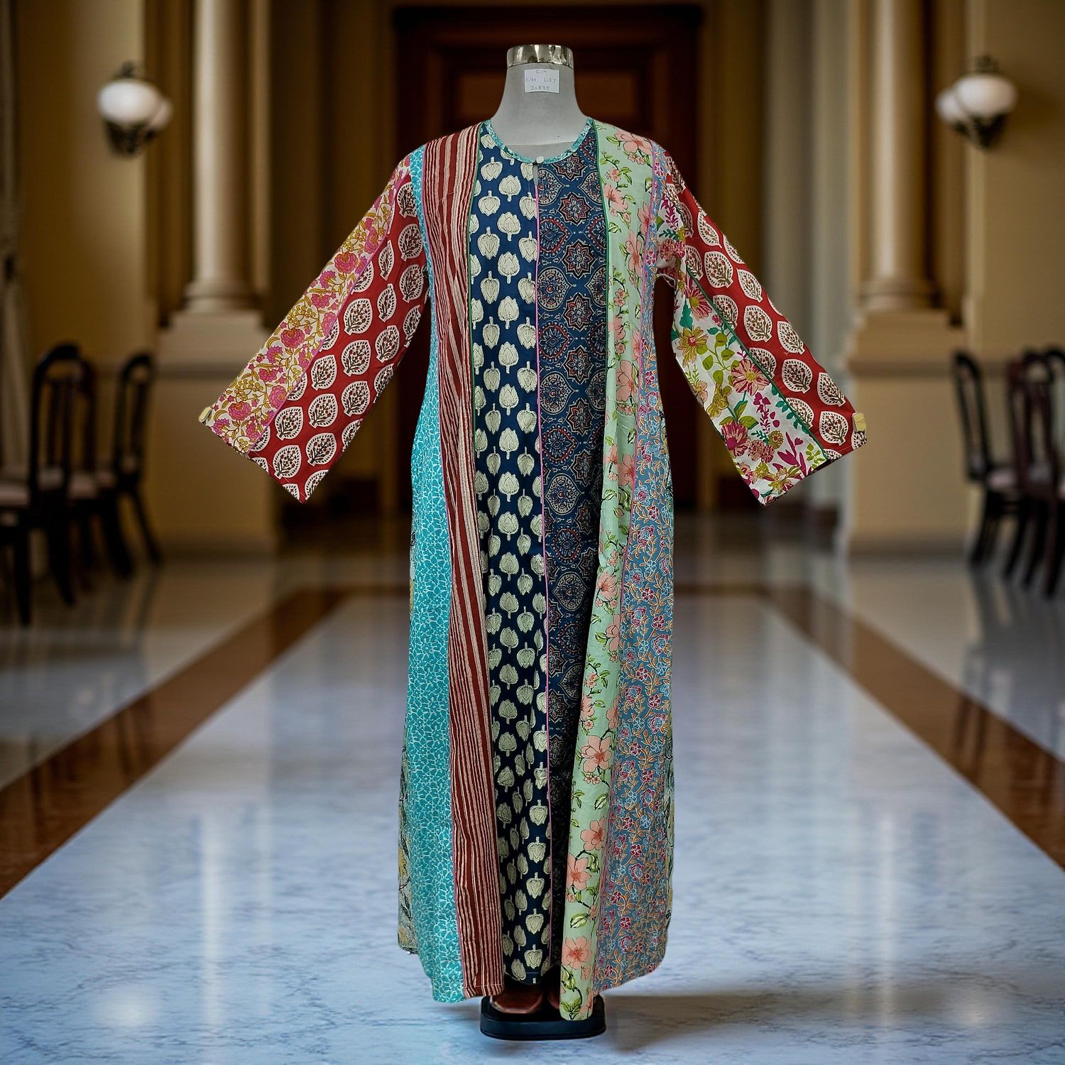 S/M Malaysia Printed Cotton Dress 57" Long Jalabiya