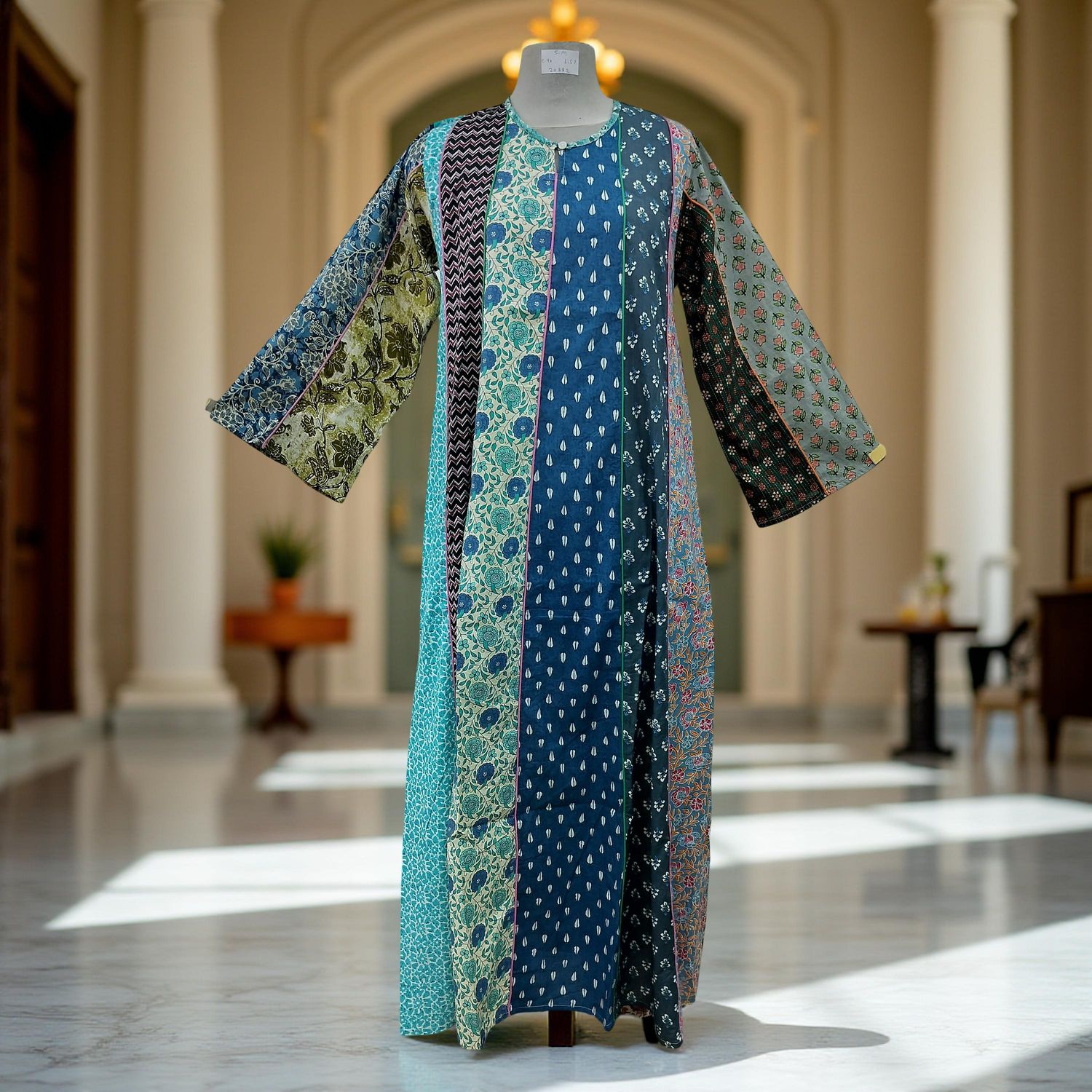 S/M Malaysia Printed Cotton Dress 57" Long Jalabiya