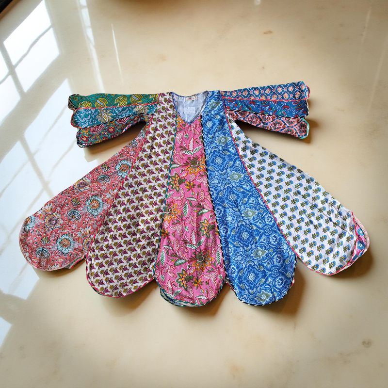 6-7 Year Meher Multi Printed Cotton Girls Dress 38" Long Jalabiya