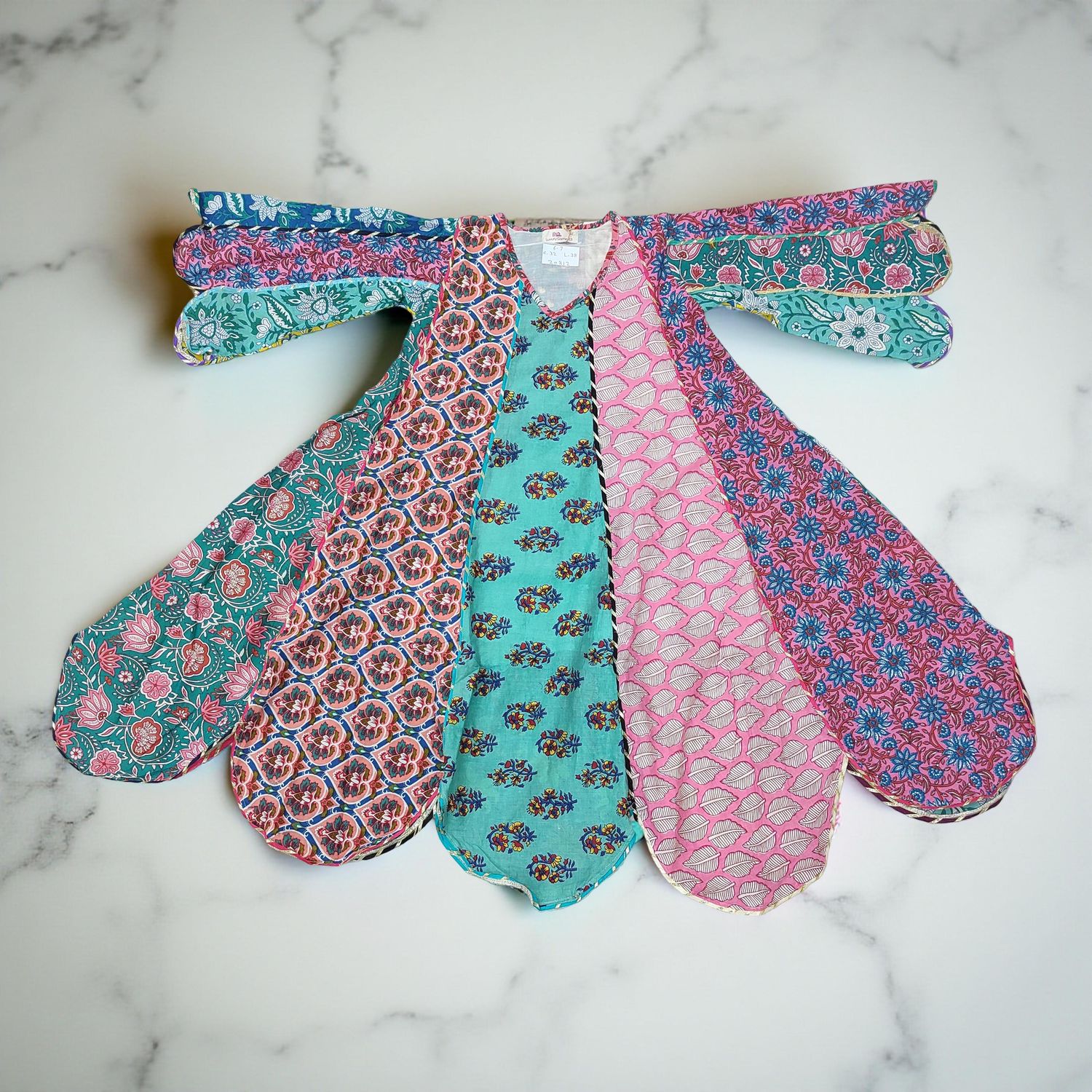 6-7 Year Meher Multi Printed Cotton Girls Dress 38" Long Jalabiya