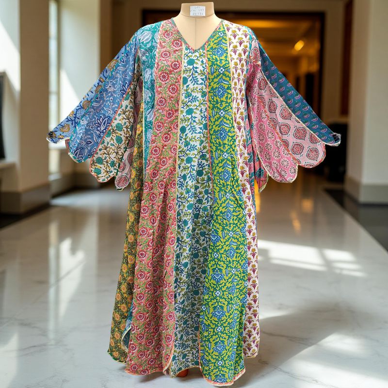 L/XL Meher Multi Printed Cotton Dress 57" Long Jalabiya
