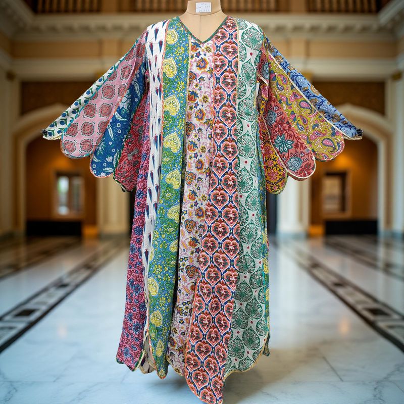 L/XL Meher Multi Printed Cotton Dress 57" Long Jalabiya