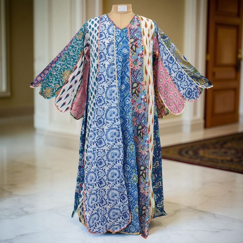 L/XL Meher Multi Printed Cotton Dress 57" Long Jalabiya