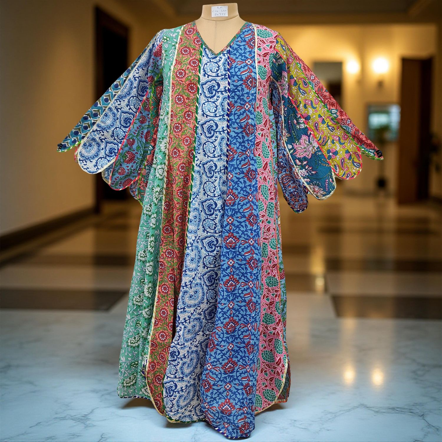 S/M Meher Multi Printed Cotton Dress 57" Long Jalabiya