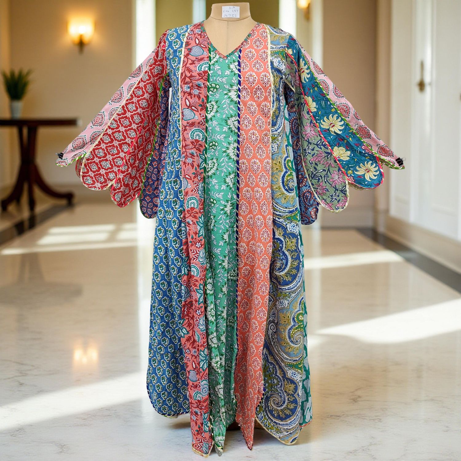 S/M Meher Multi Printed Cotton Dress 57" Long Jalabiya