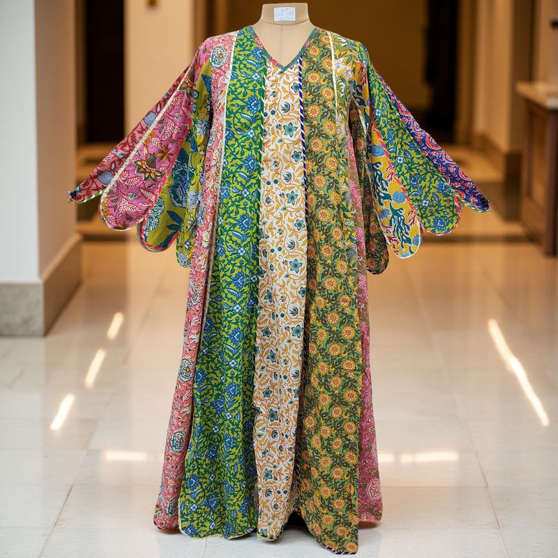 S/M Meher Multi Printed Cotton Dress 57" Long Jalabiya