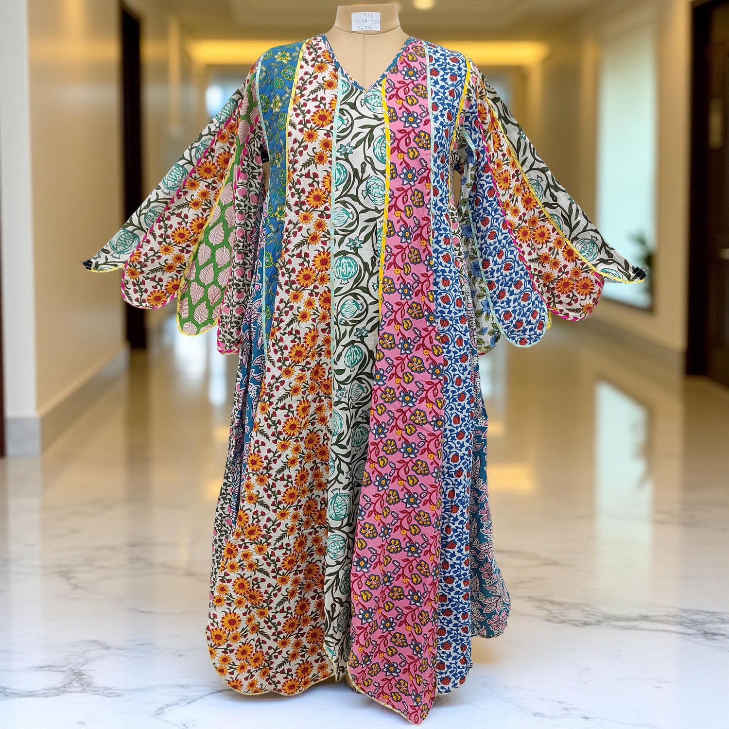 XS/S Meher Multi Printed Cotton Dress 54" Long Jalabiya