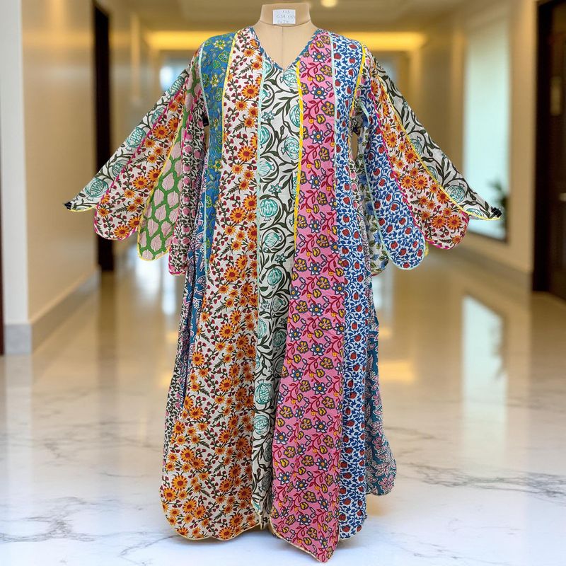 XS/S Meher Multi Printed Cotton Dress 54" Long Jalabiya