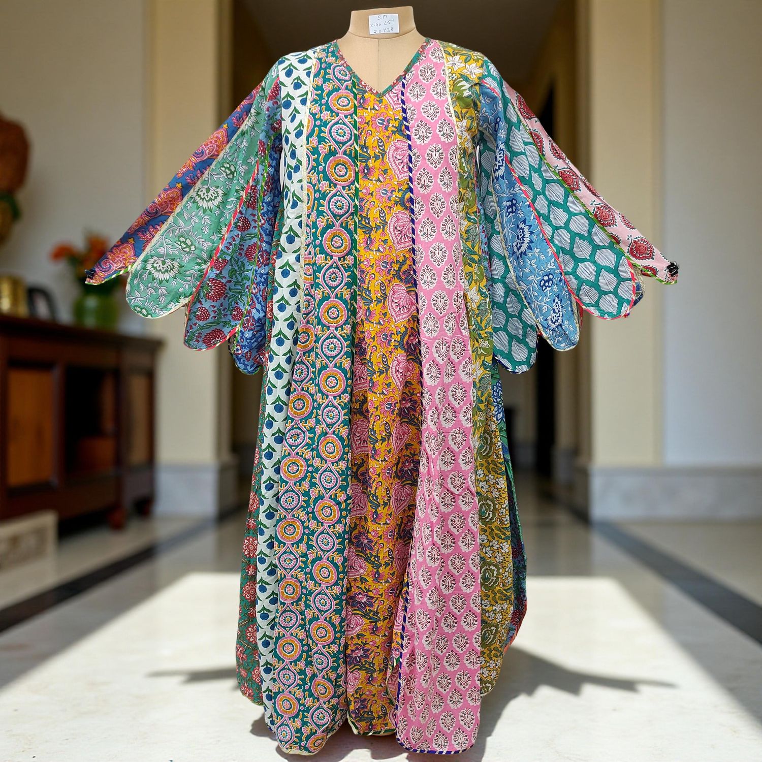 S/M Meher Multi Printed Cotton Dress 57" Long Jalabiya