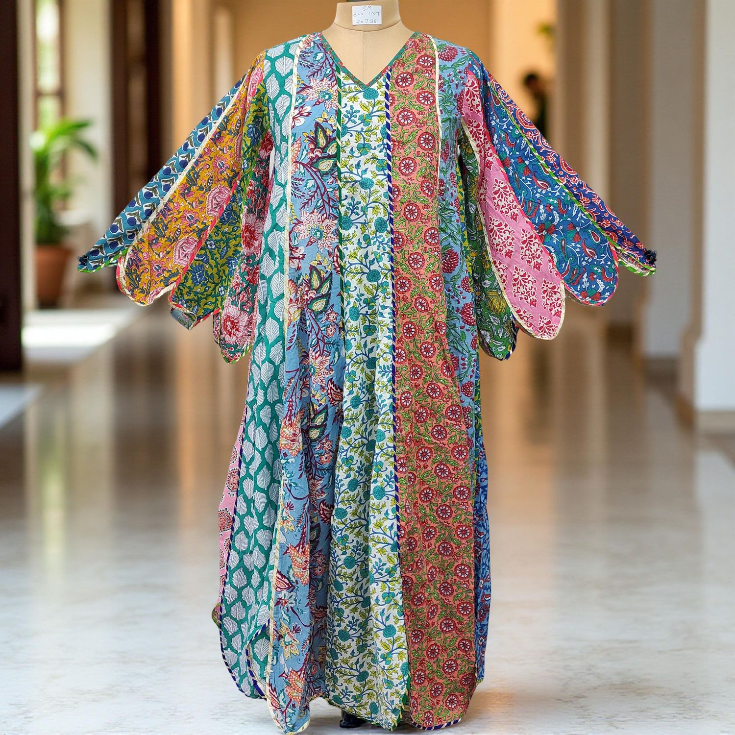 S/M Meher Multi Printed Cotton Dress 57" Long Jalabiya