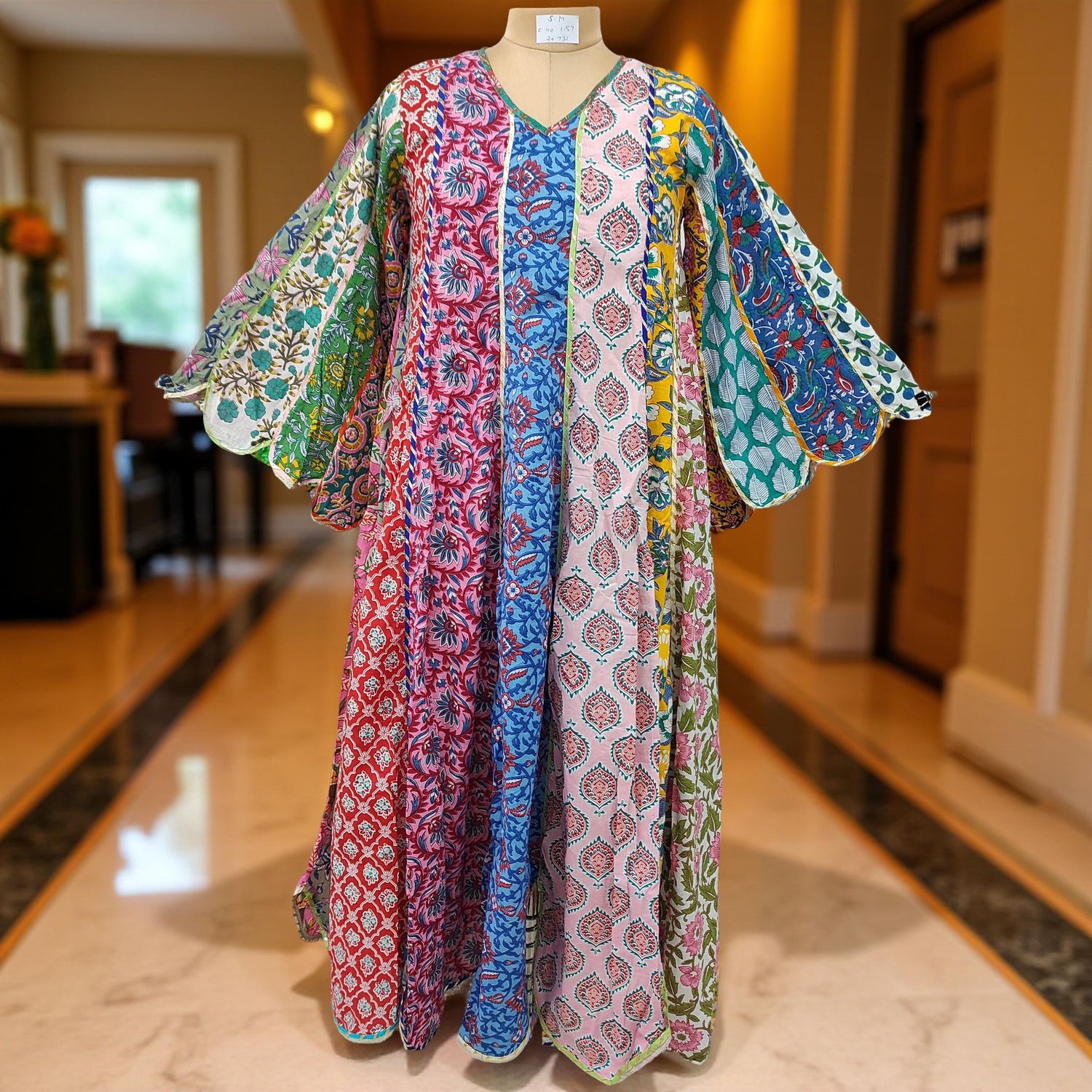 S/M Meher Multi Printed Cotton Dress 57" Long Jalabiya