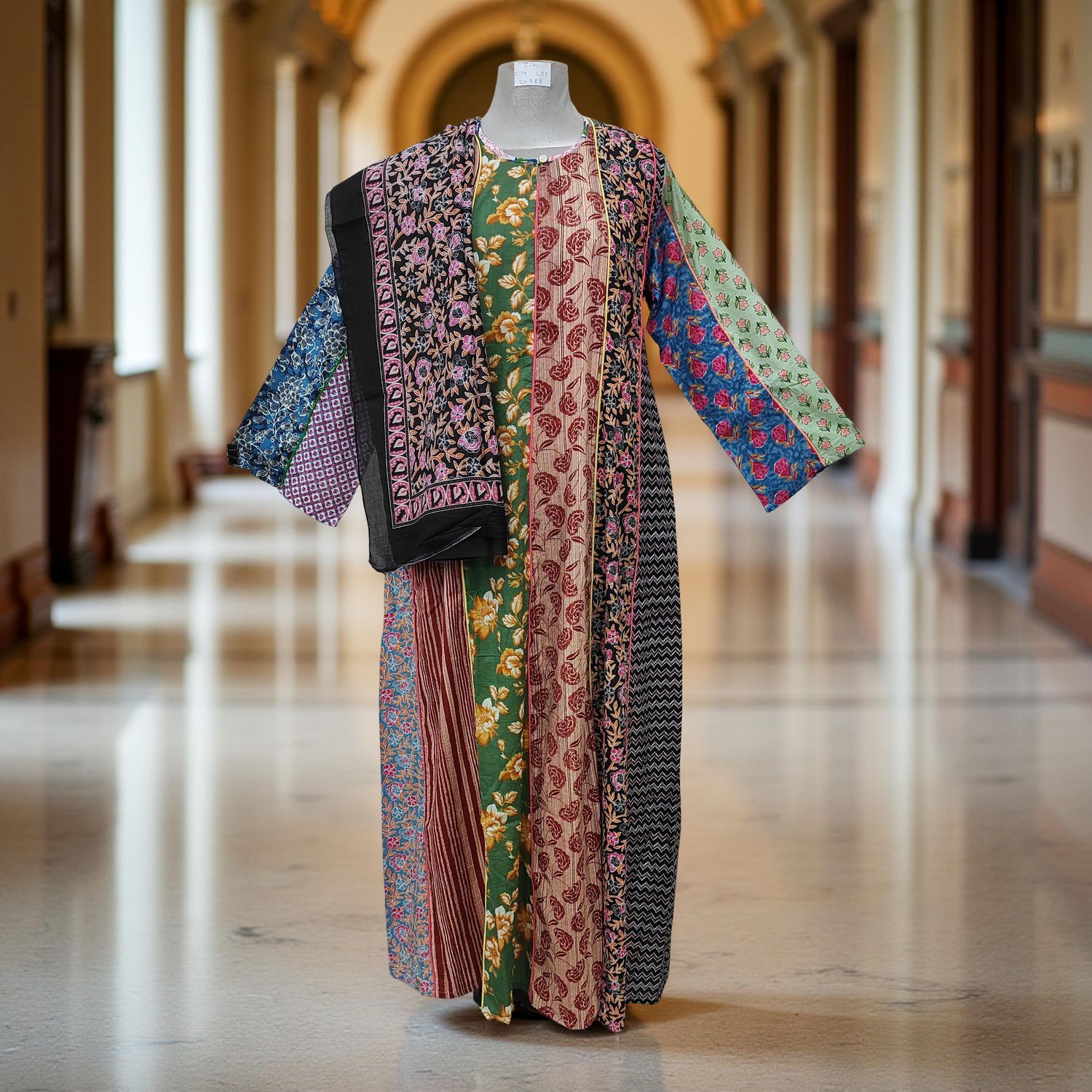 S/M Malaysia Printed Cotton Dress 57" Long Jalabiya With Sheila