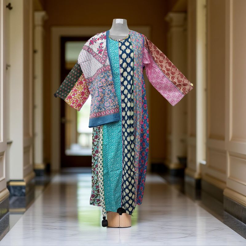 S/M Malaysia Printed Cotton Dress 57" Long Jalabiya With Sheila