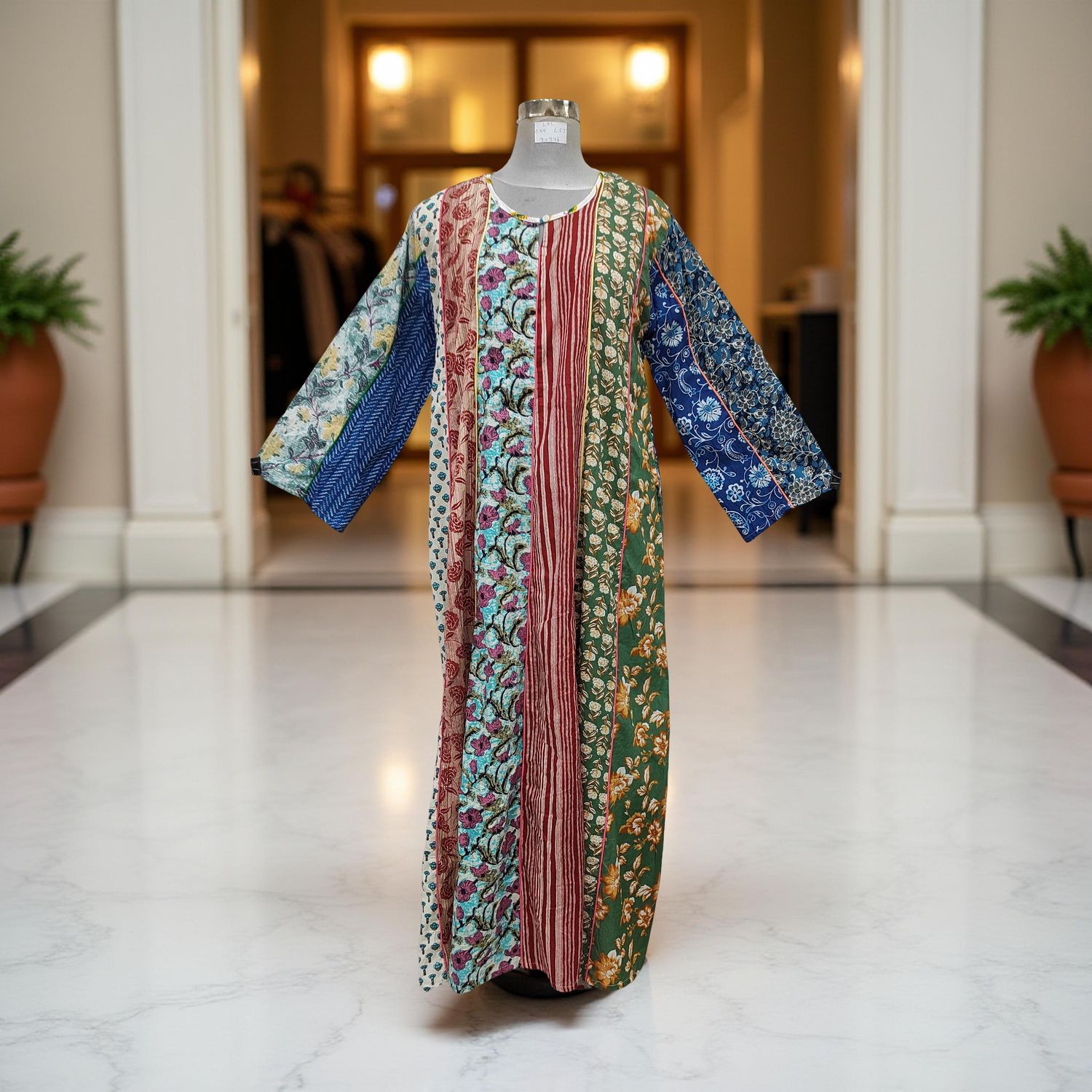 L/XL Malaysia Printed Cotton Dress 57" Long Jalabiya