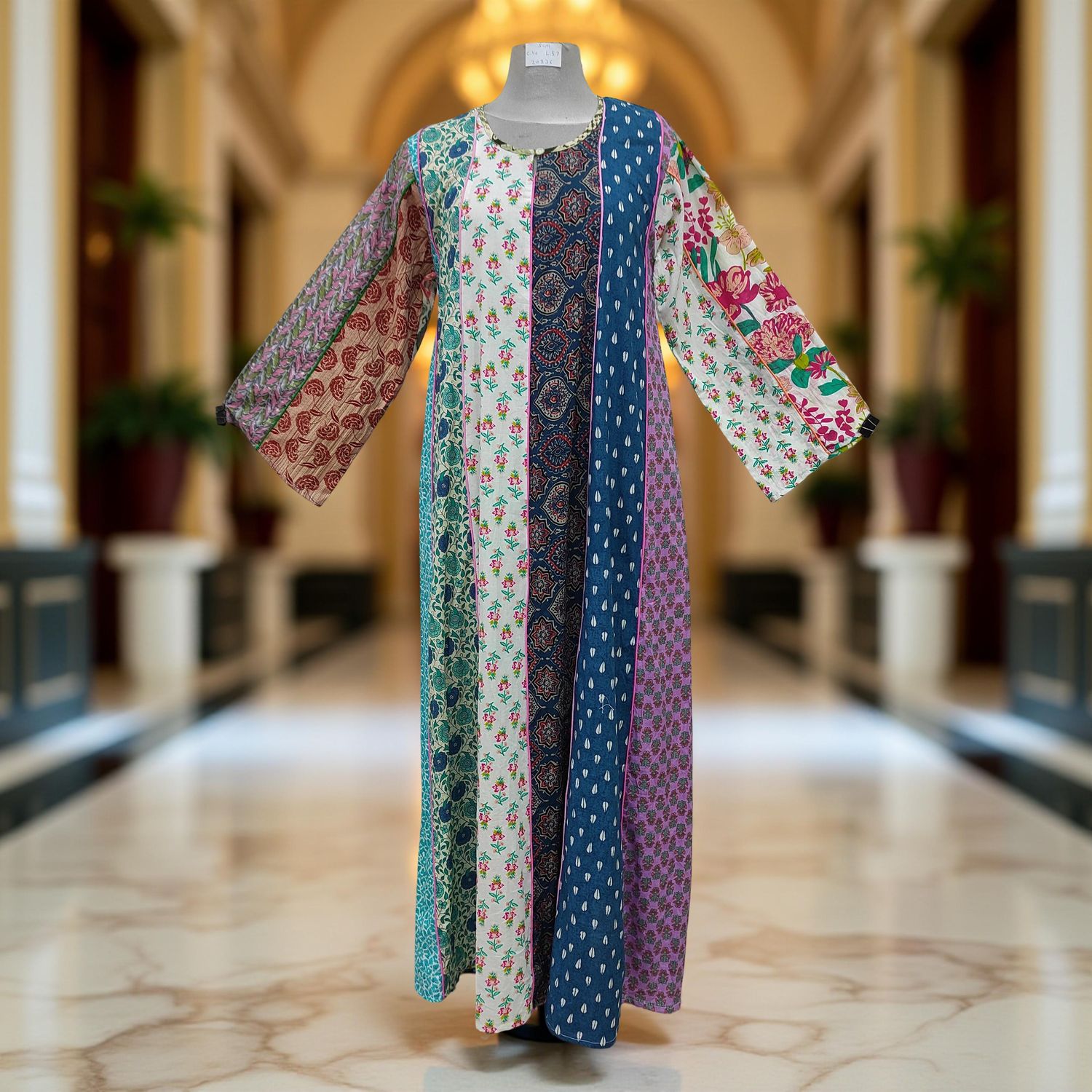 S/M Malaysia Printed Cotton Dress 57" Long Jalabiya