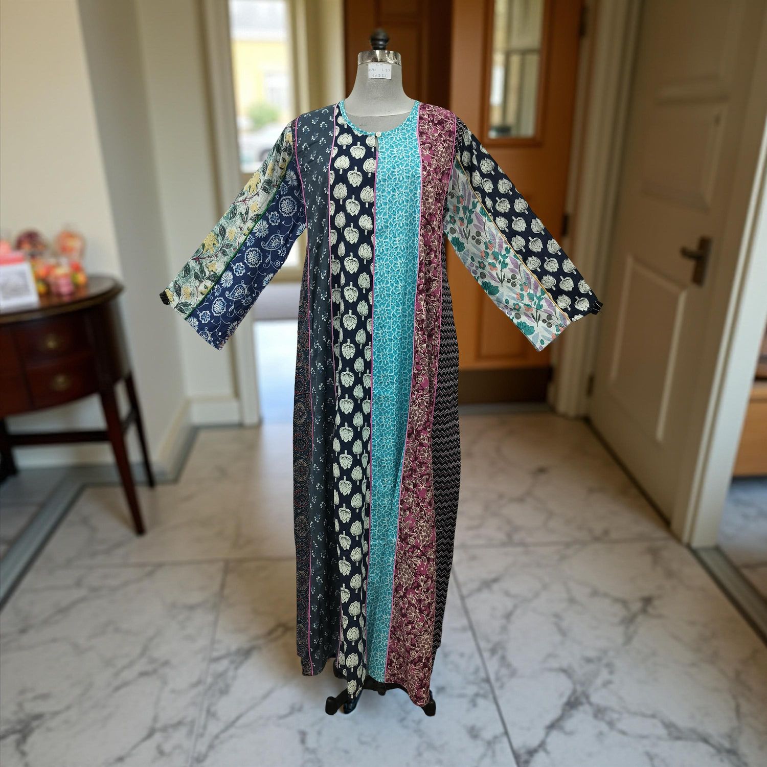 S/M Malaysia Printed Cotton Dress 57" Long Jalabiya