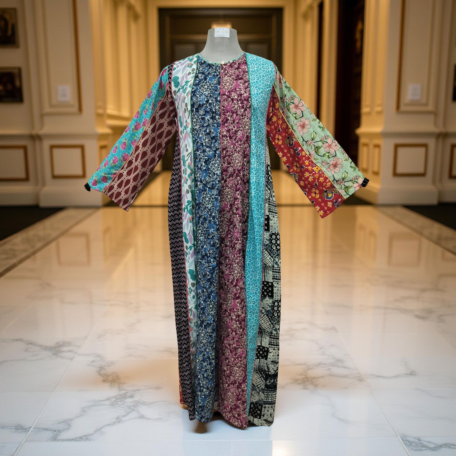 S/M Malaysia Printed Cotton Dress 57" Long Jalabiya