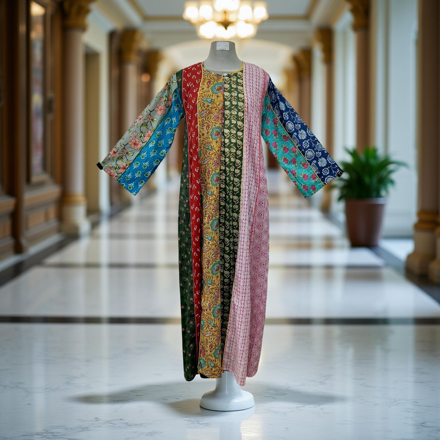 S/M Malaysia Printed Cotton Dress 57" Long Jalabiya