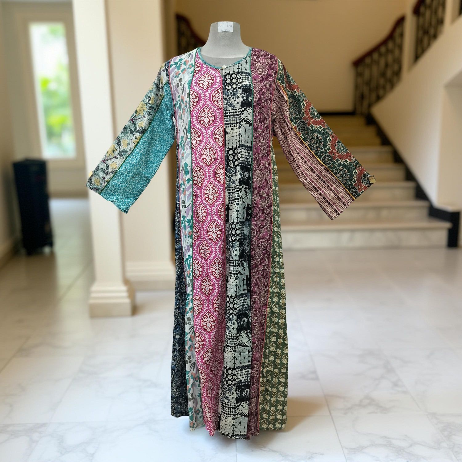S/M Malaysia Printed Cotton Dress 57" Long Jalabiya