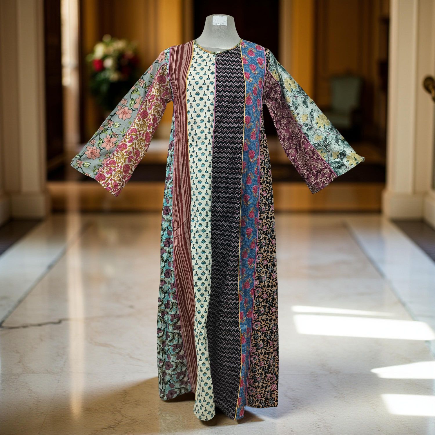 S/M Malaysia Printed Cotton Dress 57" Long Jalabiya