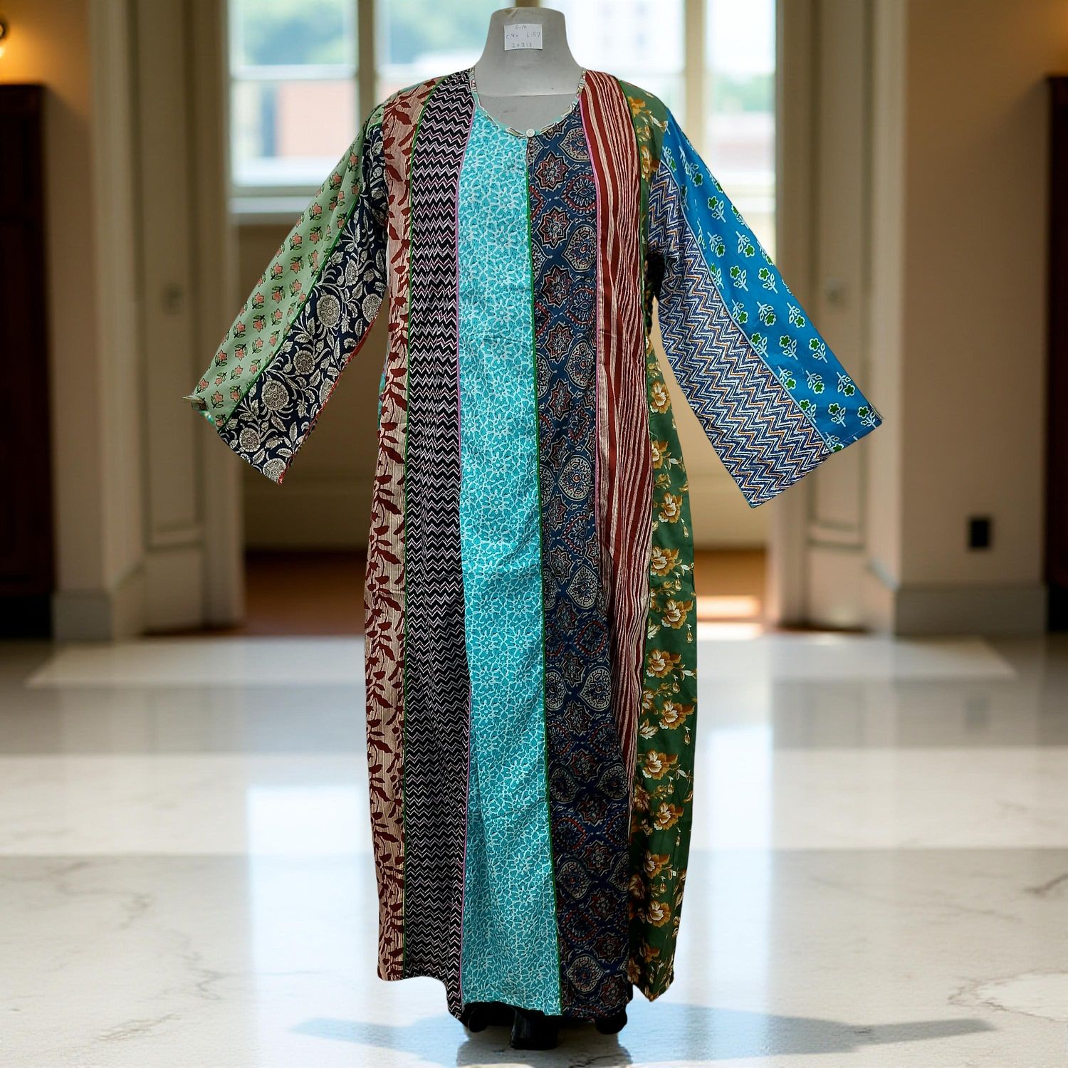 S/M Malaysia Printed Cotton Dress 57" Long Jalabiya