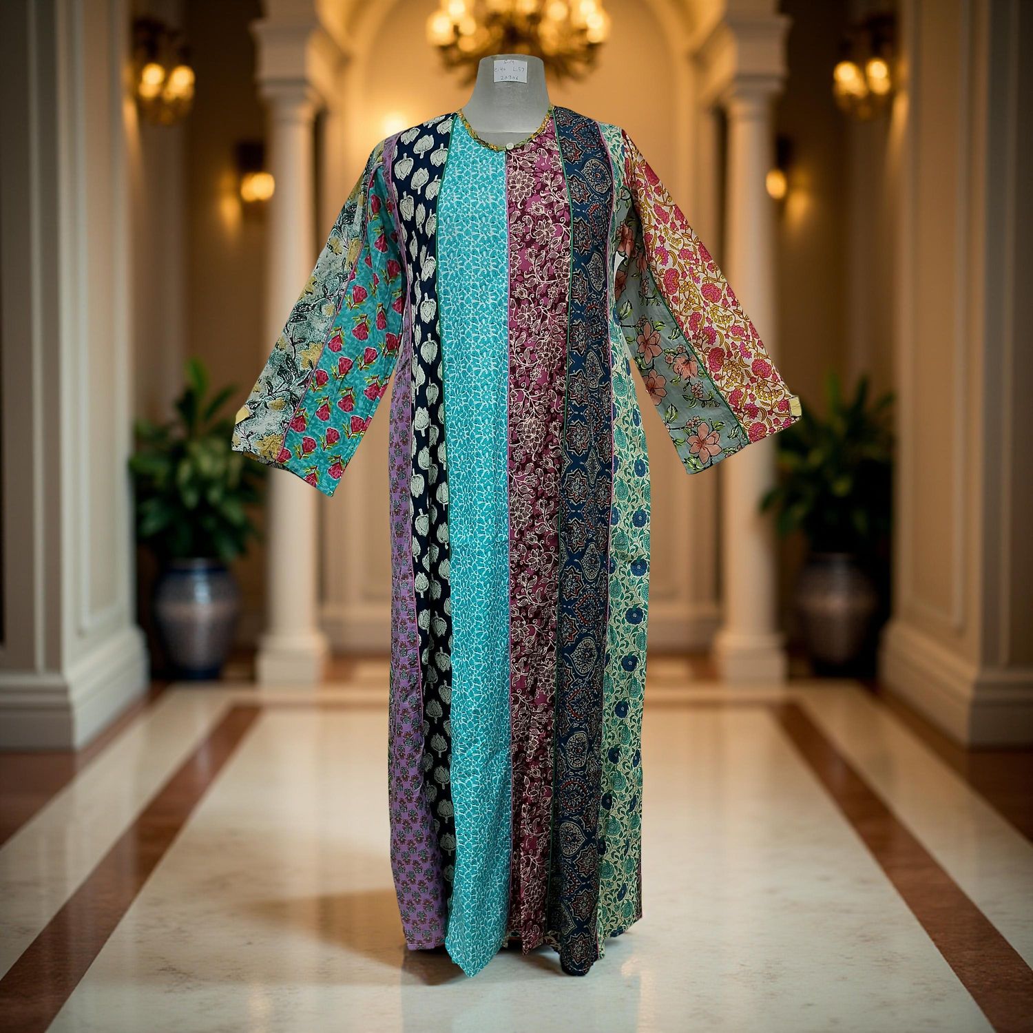 S/M Malaysia Printed Cotton Dress 57" Long Jalabiya