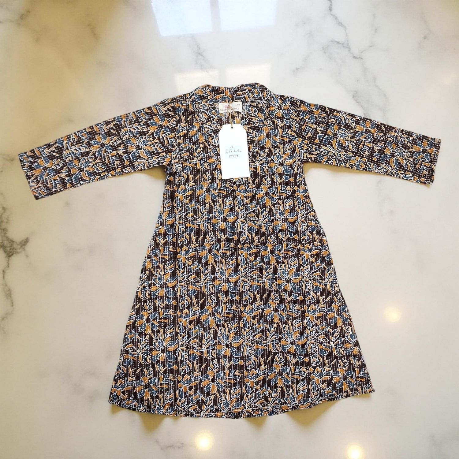 1-2 Year Teena Printed Cotton Girls Dress 24" Long Jalabiya