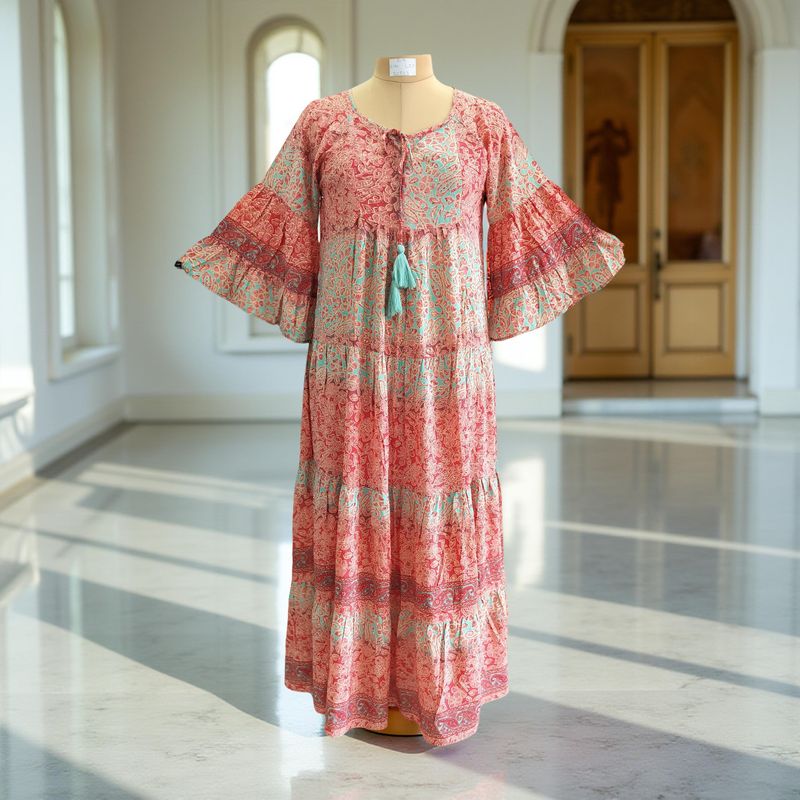 XS/S Gaby Silk Crystal  Long Dress 54" Long Jalabiya