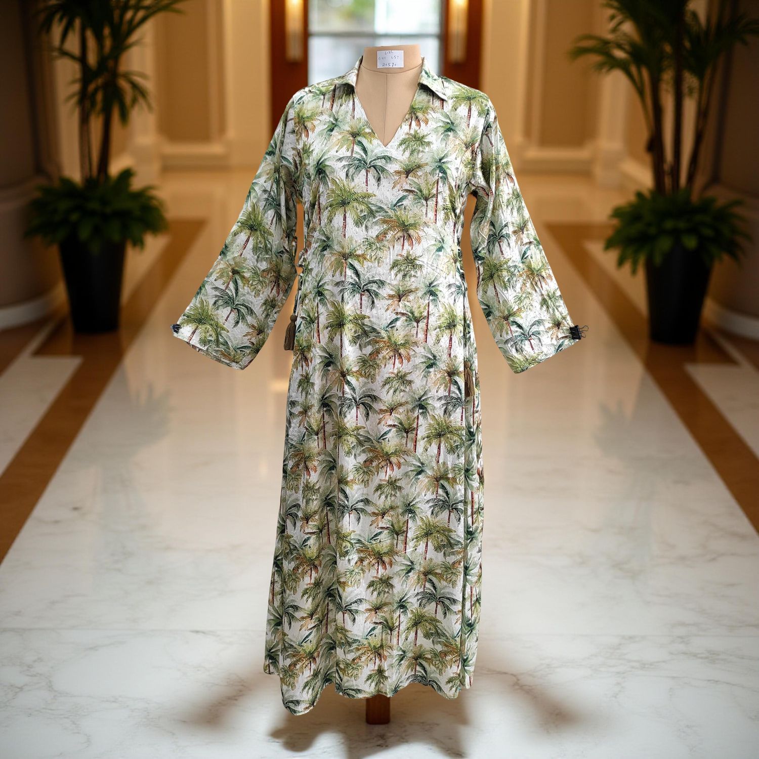 L/XL Hayat Satin Crystal Printed  Dress 57" Long Jalabiya