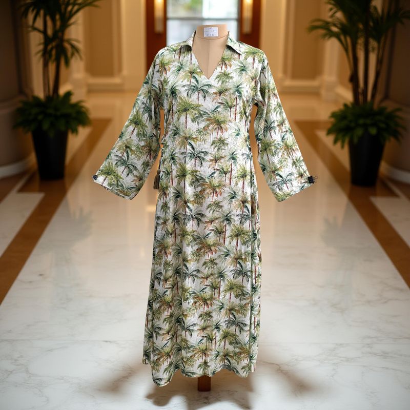 L/XL Hayat Satin Crystal Printed  Dress 57" Long Jalabiya