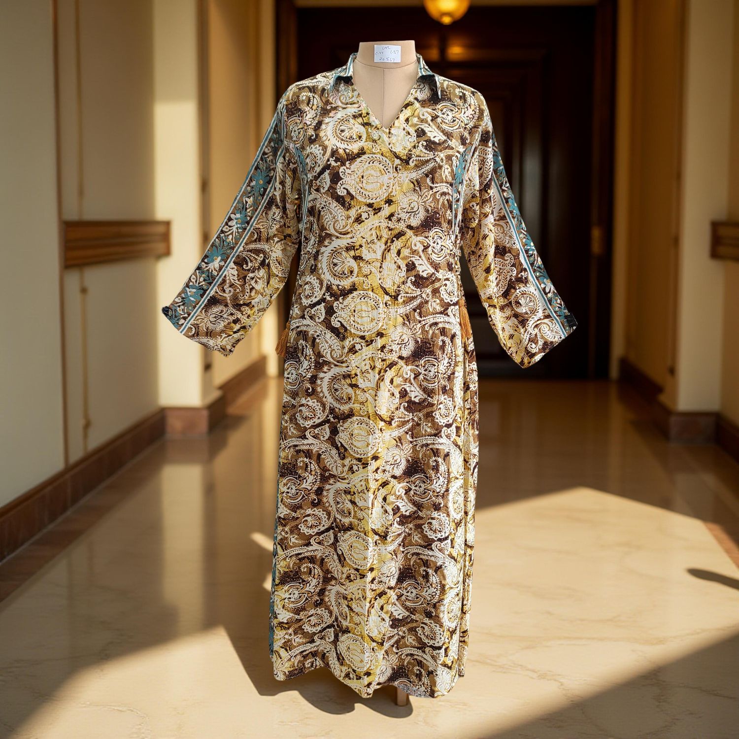 L/XL Hayat Silk Crystal Printed  Dress 57" Long Jalabiya
