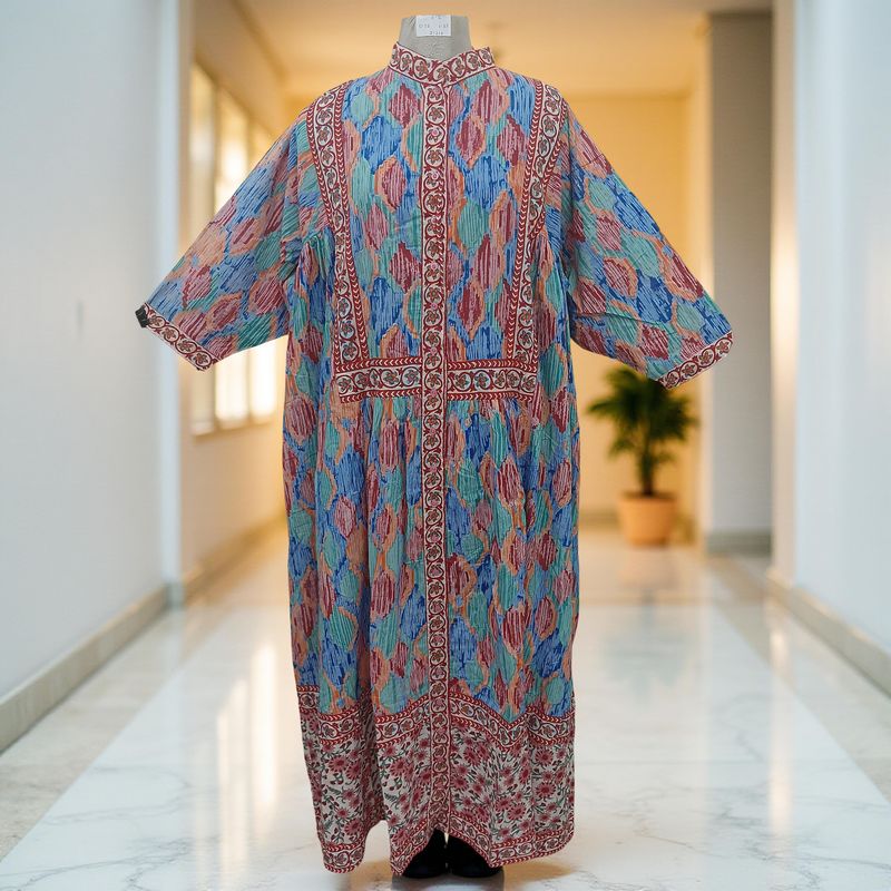 8-9 Year Faryat Printed Cotton  Dress 42" Long Jalabiya