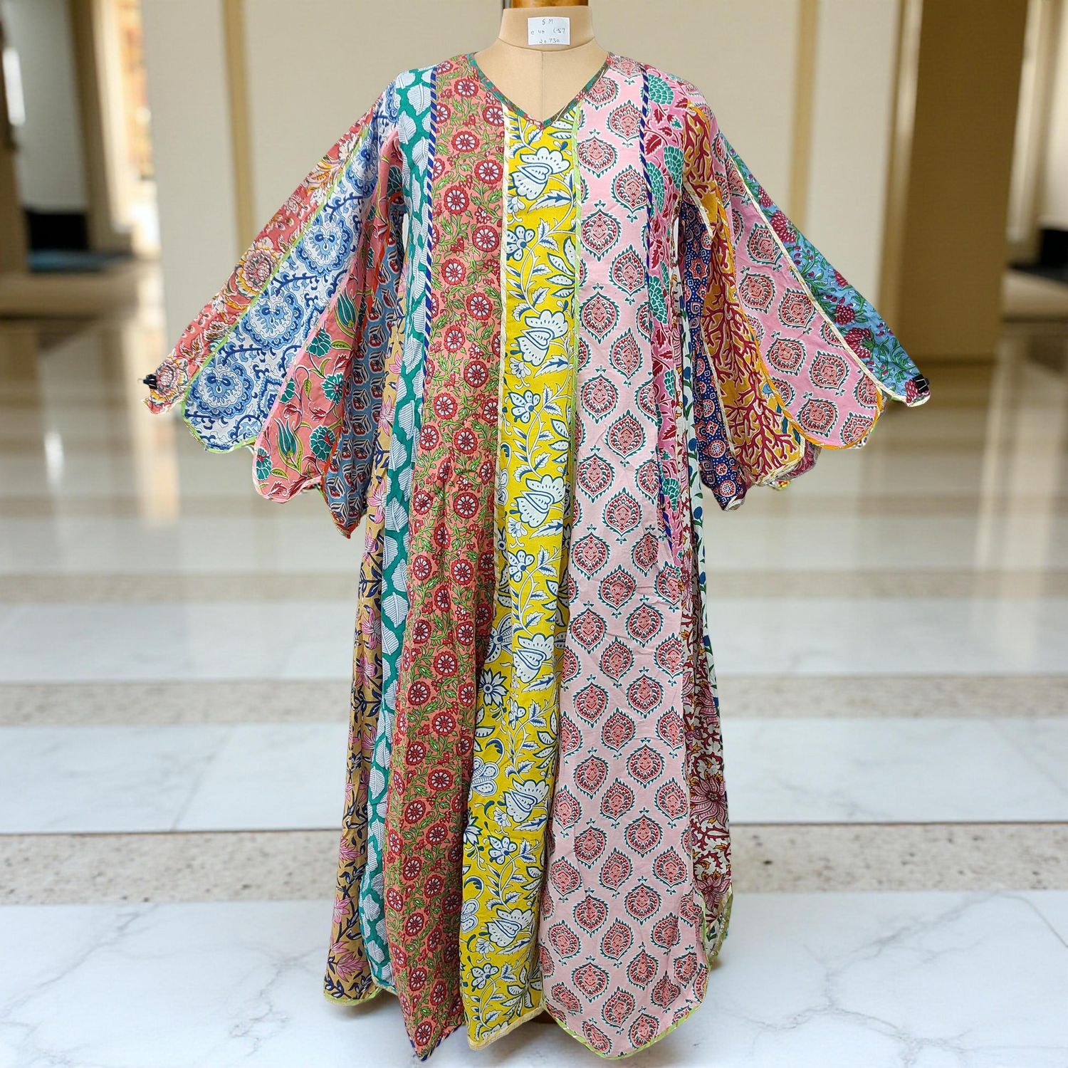 S/M Meher Multi Printed Cotton Dress 57" Long Jalabiya