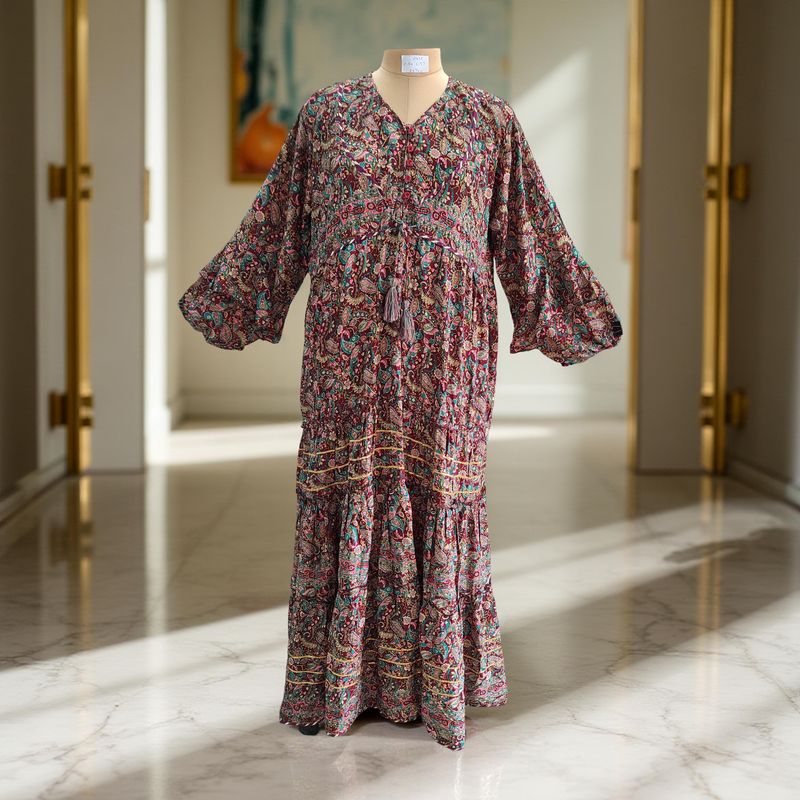 2XL/3XL Adeeba Crystal Silk Dress 57" Long Jalabiya