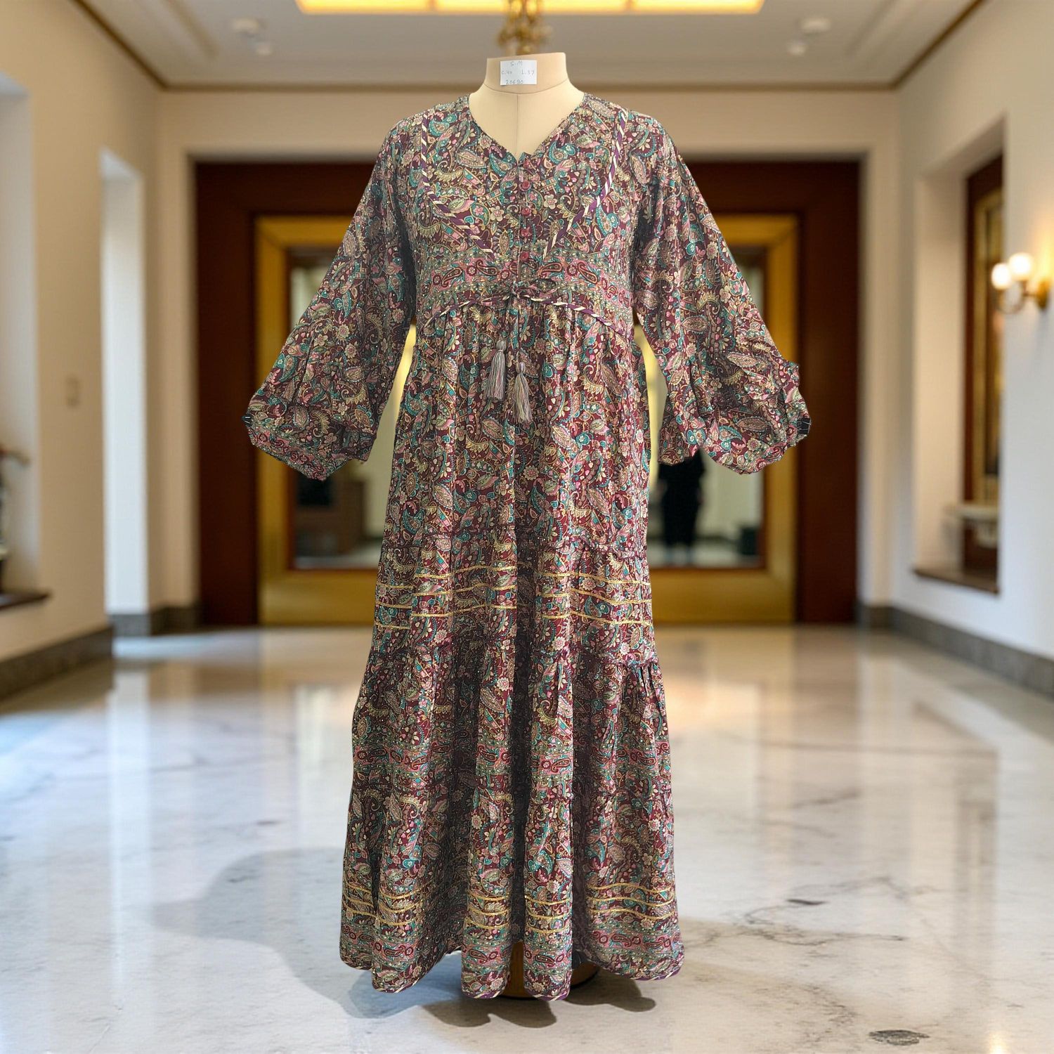 S/M Adeeba Crystal Silk Dress 57" Long Jalabiya