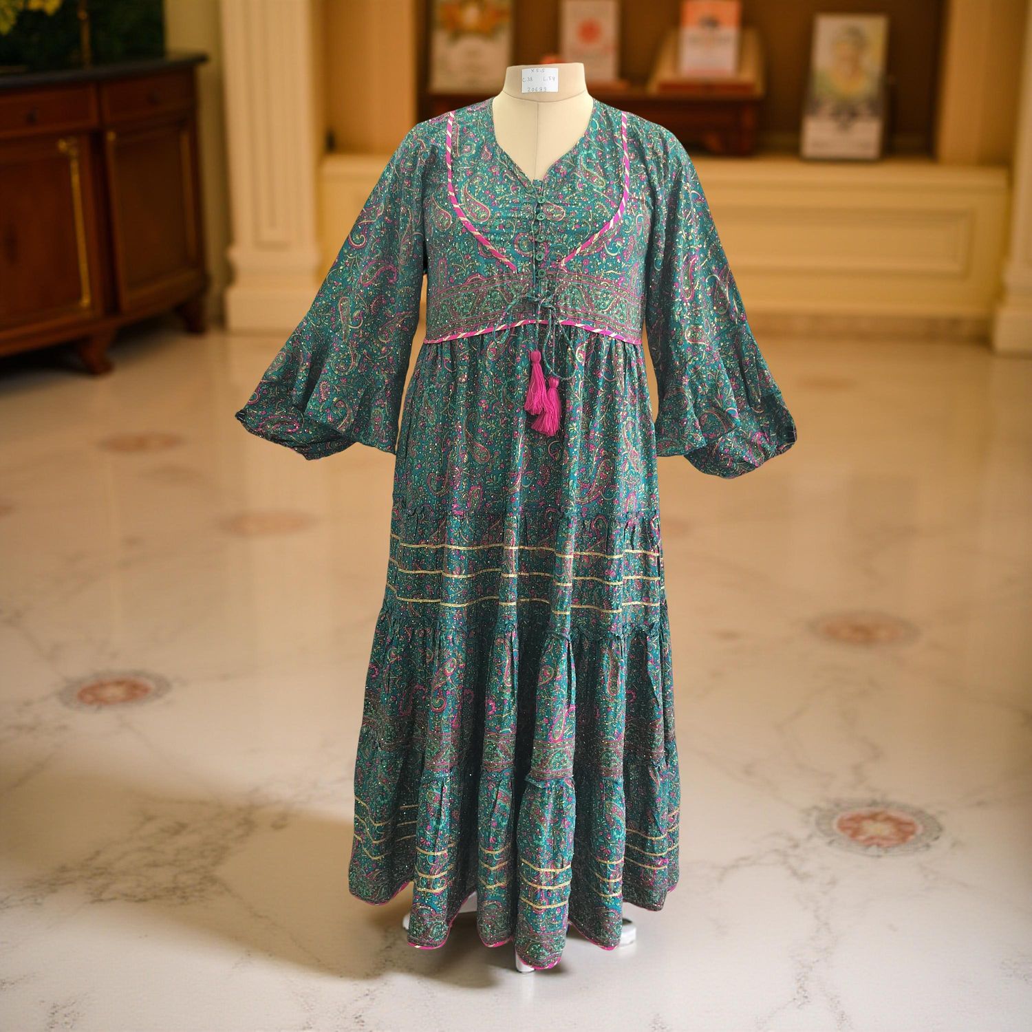 XS/S Adeeba Crystal Silk Dress 54" Long Jalabiya