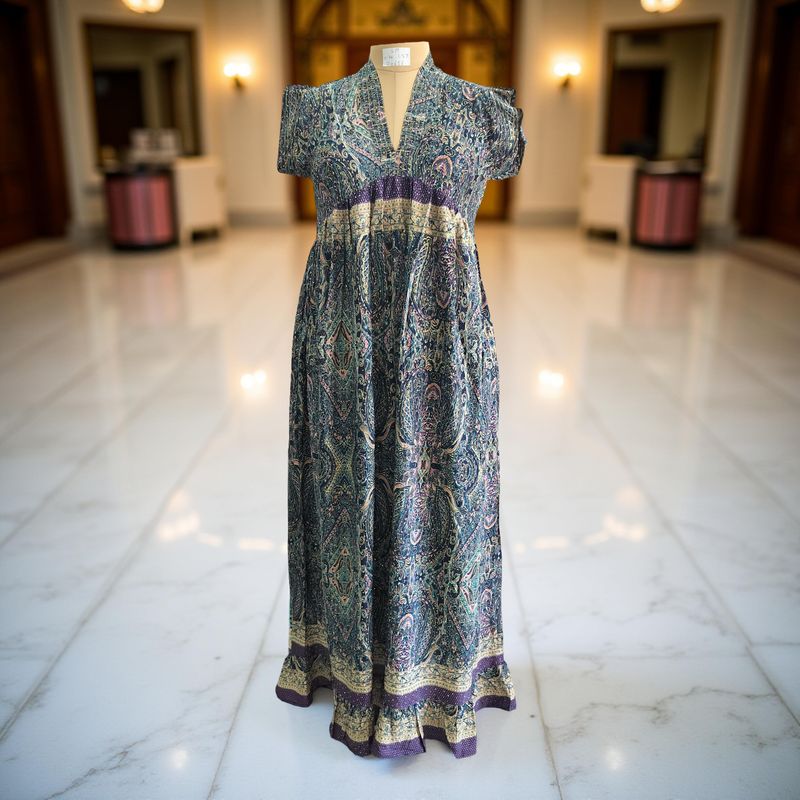 S/M Amani Silk Crystal Printed  Dress 57" Long Jalabiya