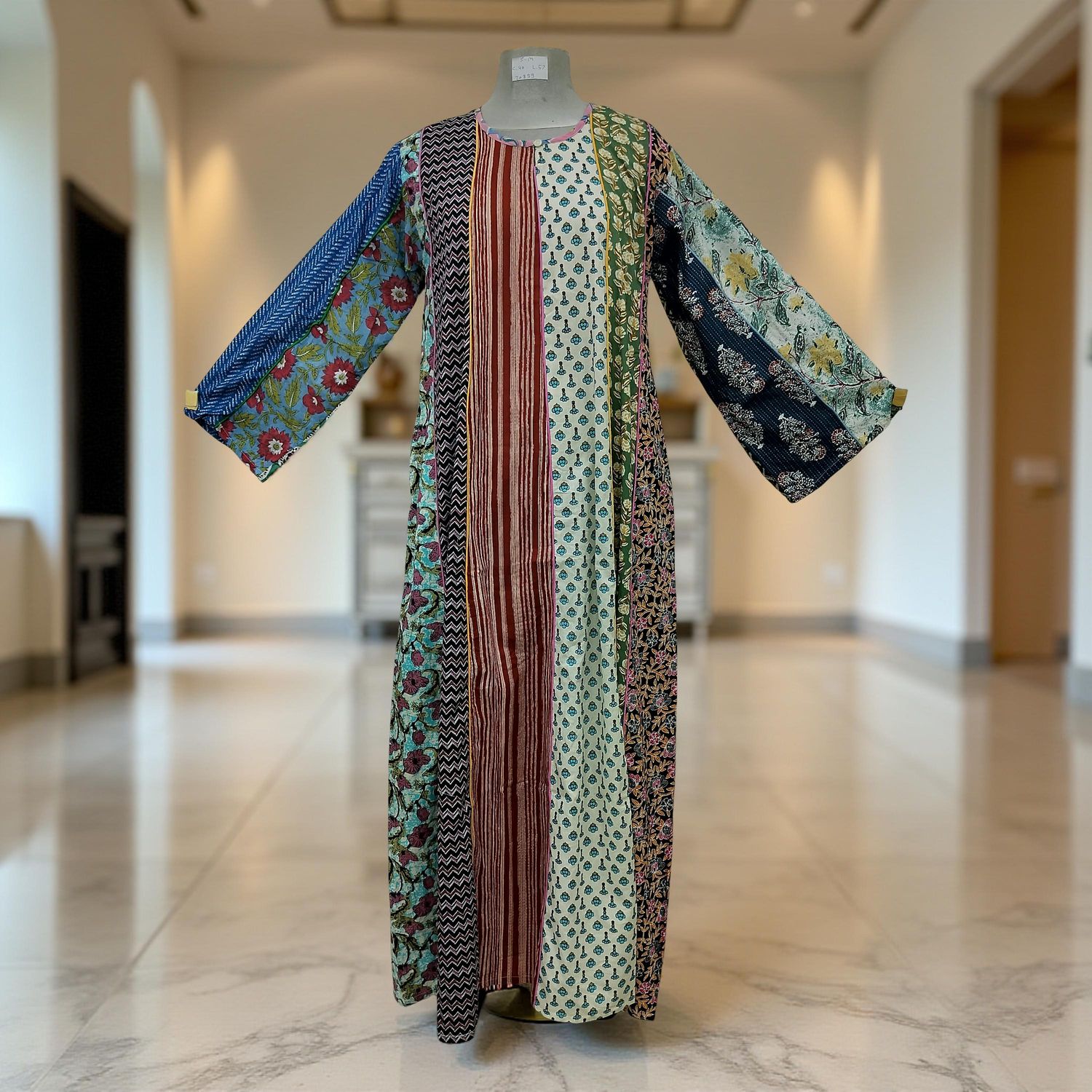 S/M Malaysia Printed Cotton Dress 57" Long Jalabiya