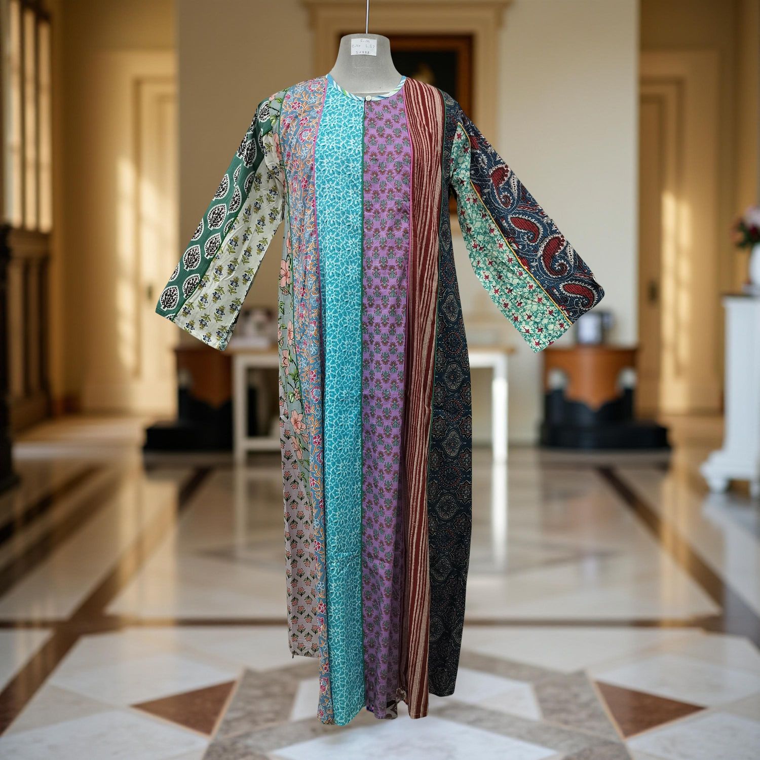 S/M Malaysia Printed Cotton Dress 57" Long Jalabiya