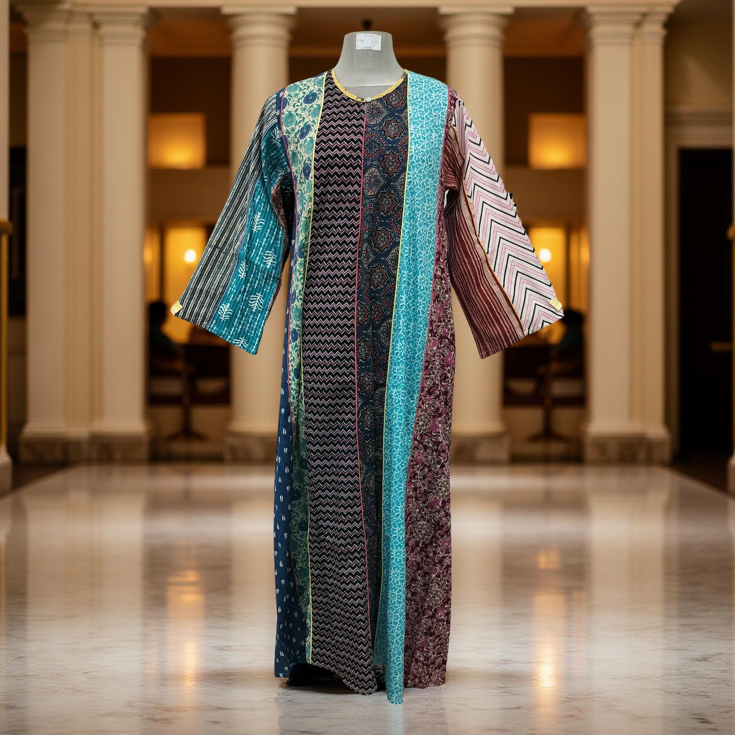 S/M Malaysia Printed Cotton Dress 57" Long Jalabiya