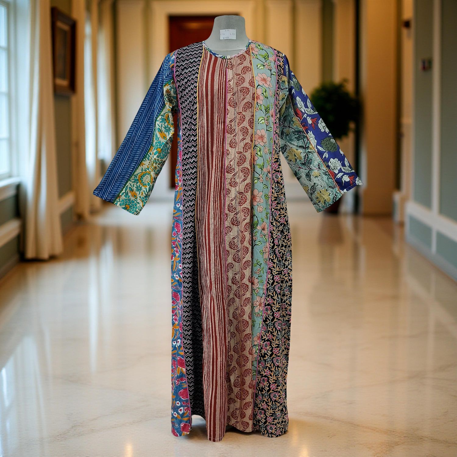 S/M Malaysia Printed Cotton Dress 57" Long Jalabiya