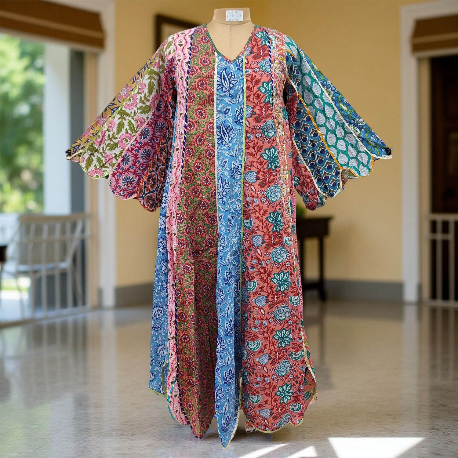 S/M Meher Multi Printed Cotton Dress 57" Long Jalabiya