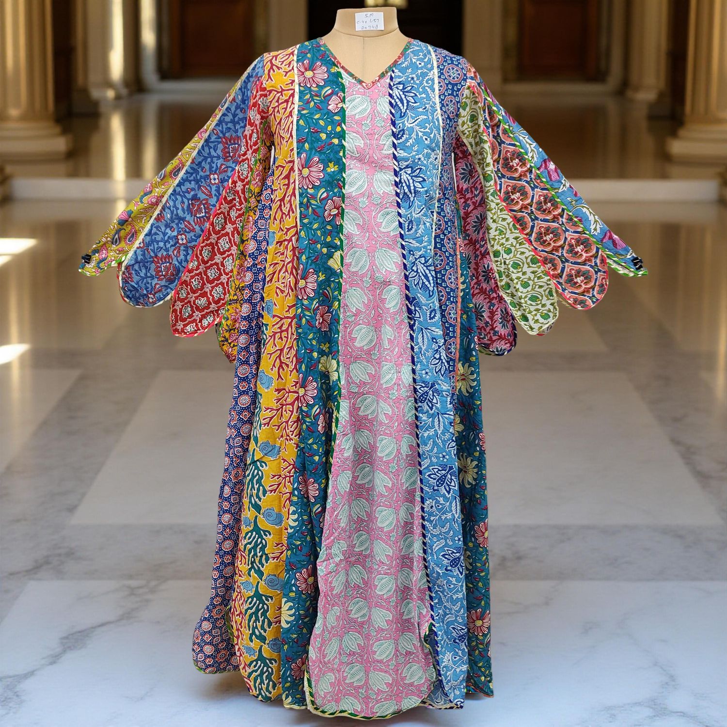 S/M Meher Multi Printed Cotton Dress 57" Long Jalabiya