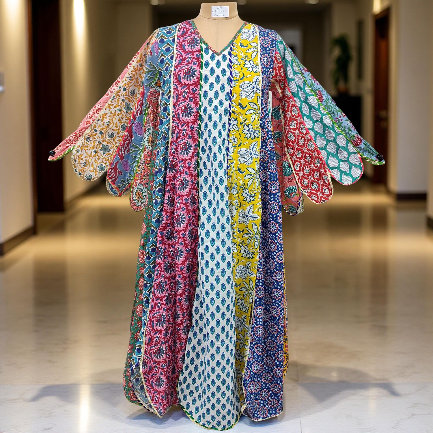 S/M Meher Multi Printed Cotton Dress 57" Long Jalabiya