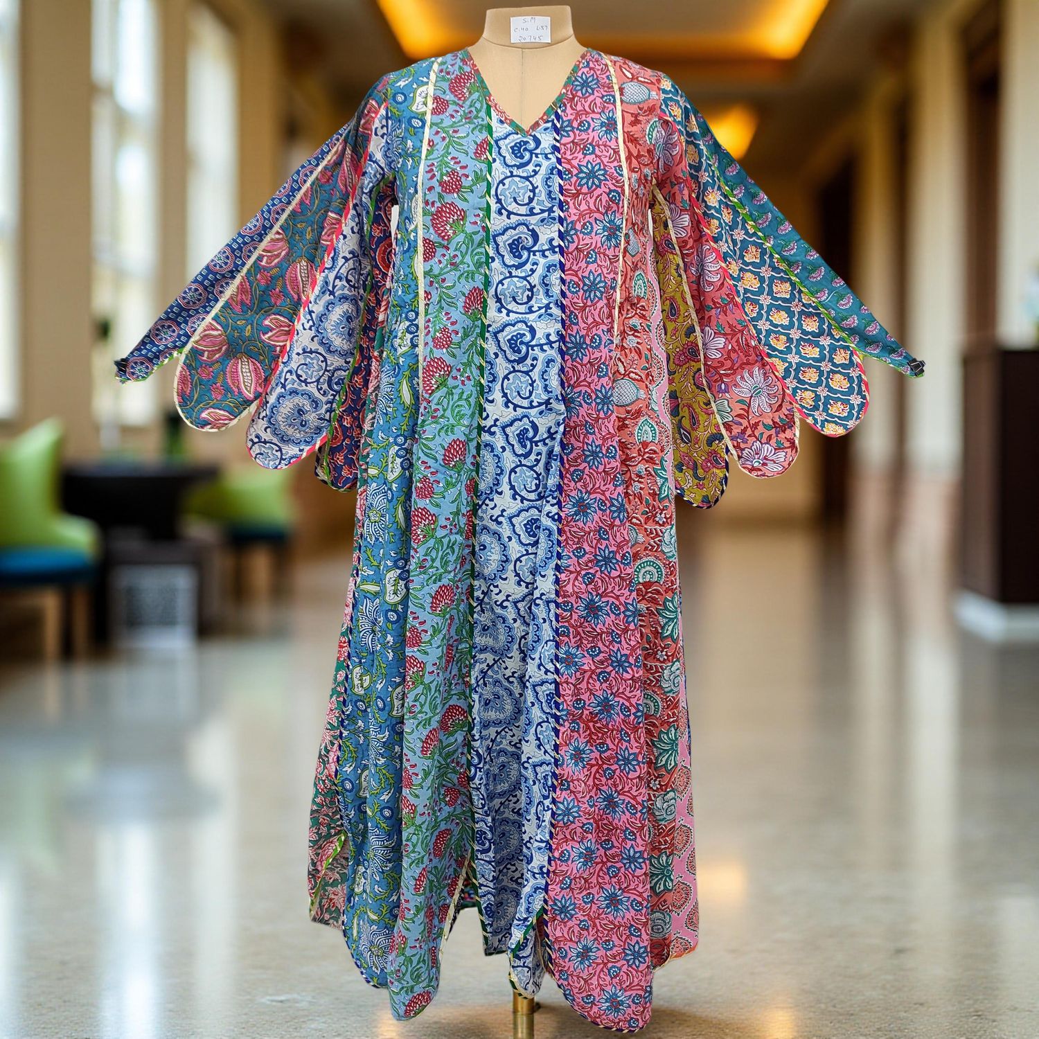 S/M Meher Multi Printed Cotton Dress 57" Long Jalabiya